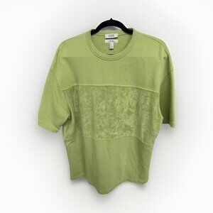 COS Size S Oversized Coupe 100% Cotton Tshirt- Green With Terry cloth Panel